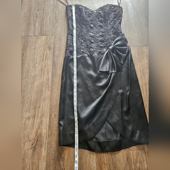 VTG Womens Black Cocktail Dress by Steppin Out Strapless Sequin Lace Bow Sz 6 - Picture 11 of 14